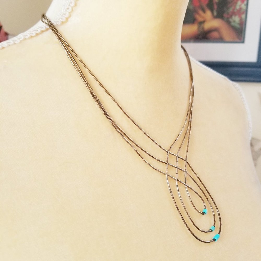 Native American Liquid Silver 925 Necklace Infinity Loop Vintage Boho - Picture 5 of 6